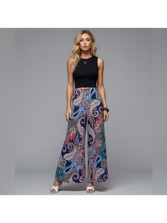 By Design Pants - Paisley Print Wide Leg Pants Blue